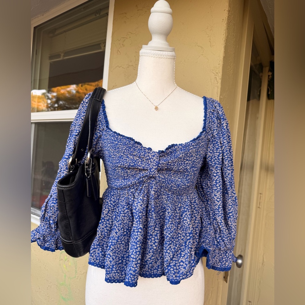 Free People Blue Floral Blouse